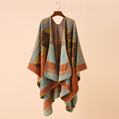 Cape châle douce de style rétro avec motif géométrique