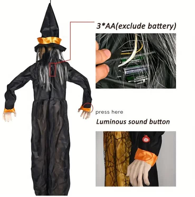 Jouet sonore lumineux en forme de fantôme de sorcière d'Halloween