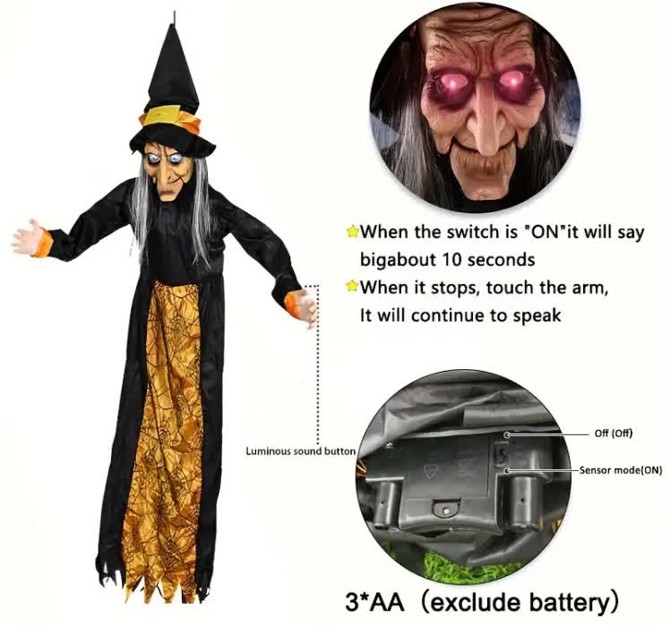 Jouet sonore lumineux en forme de fantôme de sorcière d'Halloween