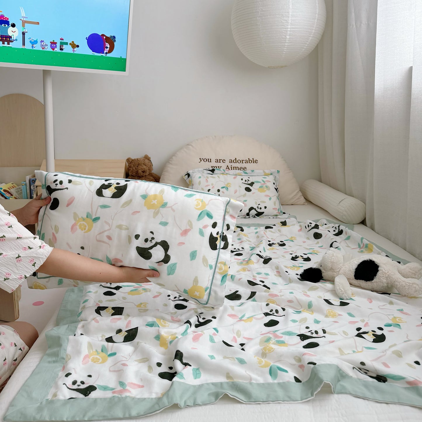 Couette panda en fibre de bambou pour bébés et tout-petits