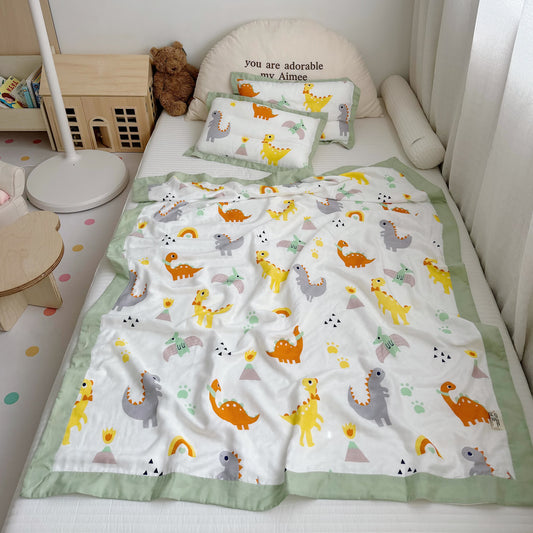 Couverture pour tout-petits en fibre de bambou motif dinosaure arc-en-ciel