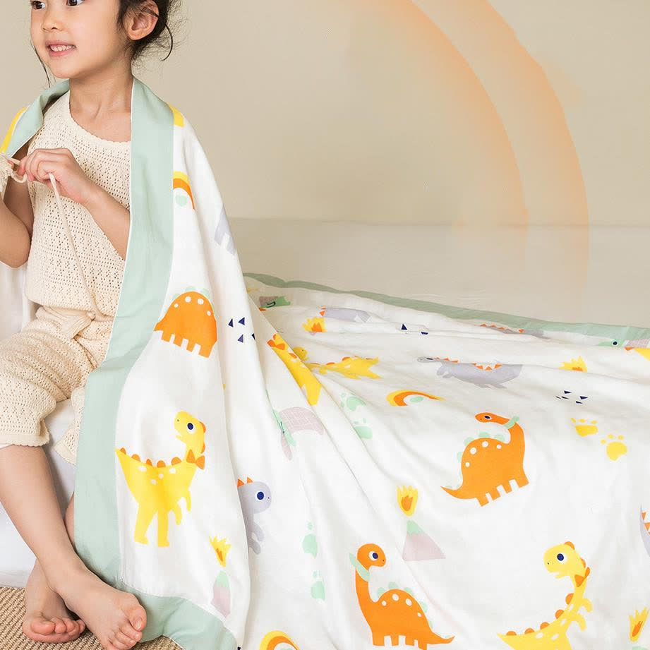 Couverture pour tout-petits en fibre de bambou motif dinosaure arc-en-ciel