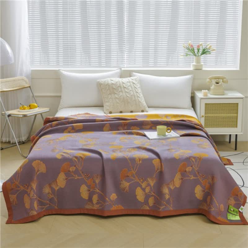 Couette réversible en coton jacquard avec feuilles de ginkgo