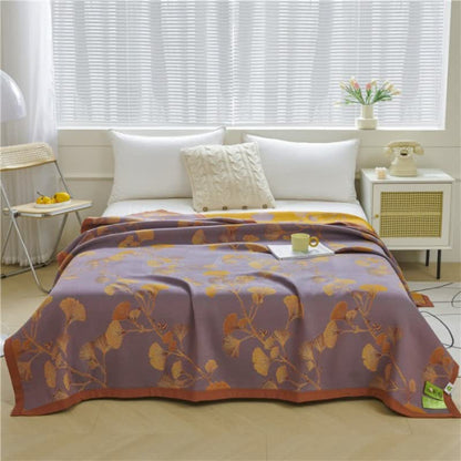 Couette réversible en coton jacquard avec feuilles de ginkgo
