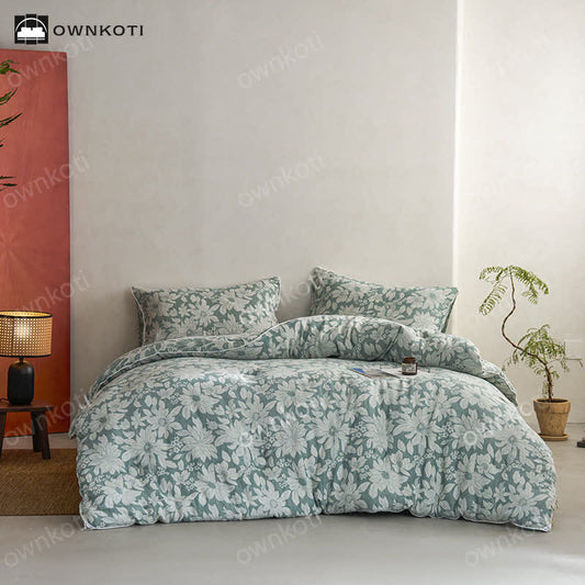 Couette jacquard en coton teint en fil avec motif floral