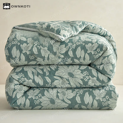 Couette jacquard en coton teint en fil avec motif floral