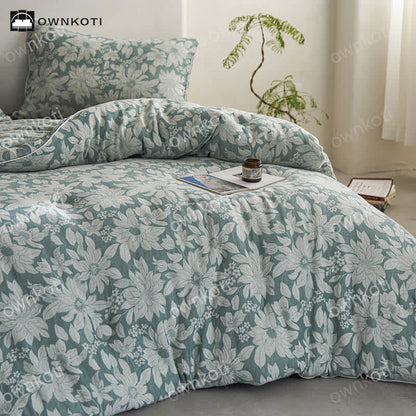 Couette jacquard en coton teint en fil avec motif floral