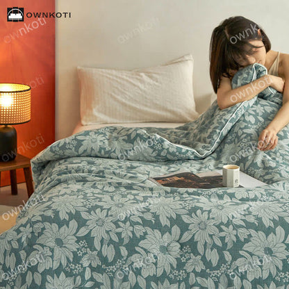 Couette jacquard en coton teint en fil avec motif floral