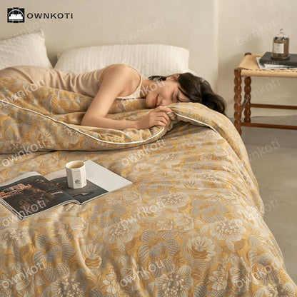 Couette chaude en coton jacquard à motif floral vintage