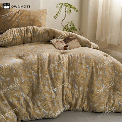 Couette chaude en coton jacquard à motif floral vintage