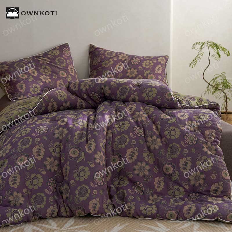 Élégante couette réversible en coton jacquard à motif floral