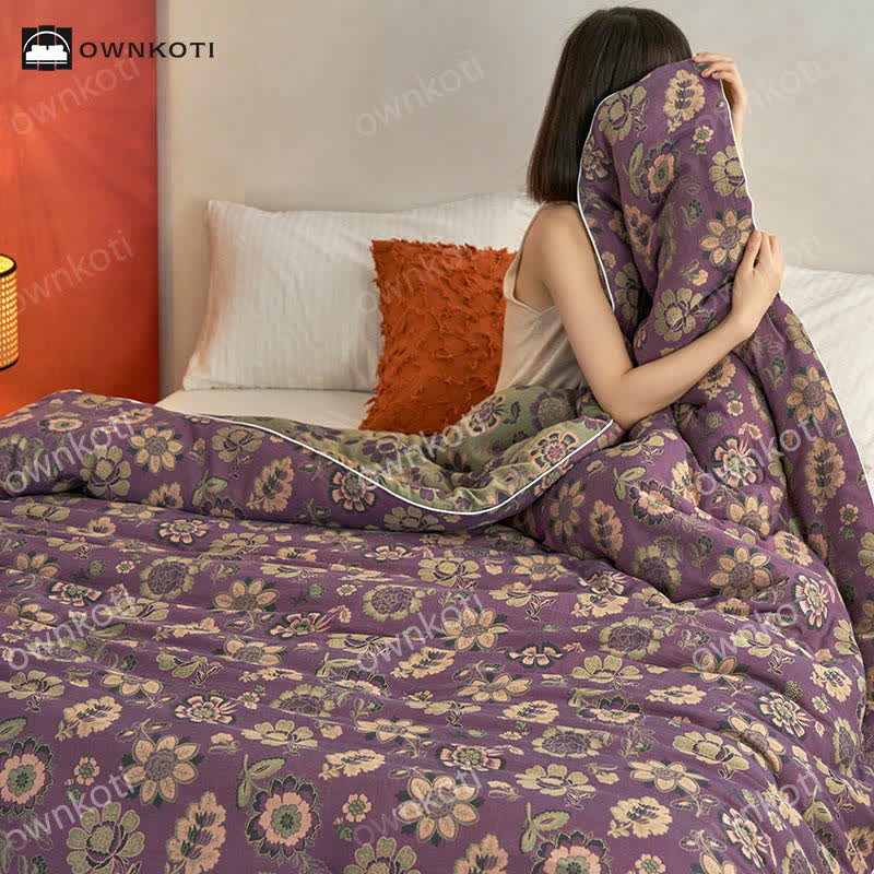 Élégante couette réversible en coton jacquard à motif floral