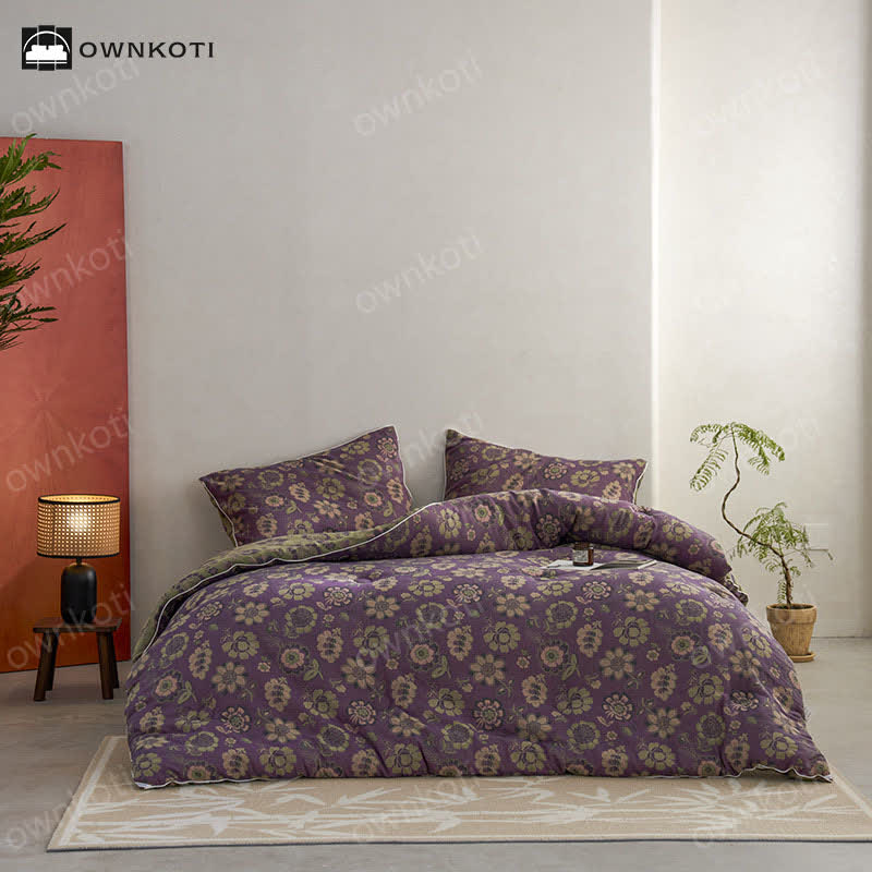 Élégante couette réversible en coton jacquard à motif floral