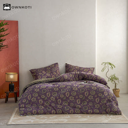 Élégante couette réversible en coton jacquard à motif floral