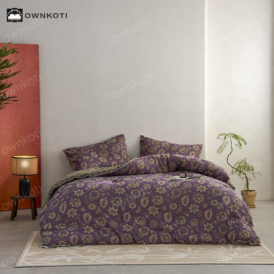 Élégante couette réversible en coton jacquard à motif floral