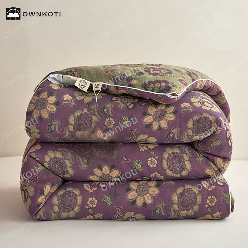 Élégante couette réversible en coton jacquard à motif floral
