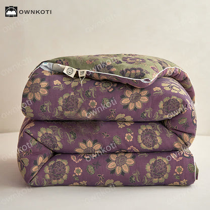 Élégante couette réversible en coton jacquard à motif floral