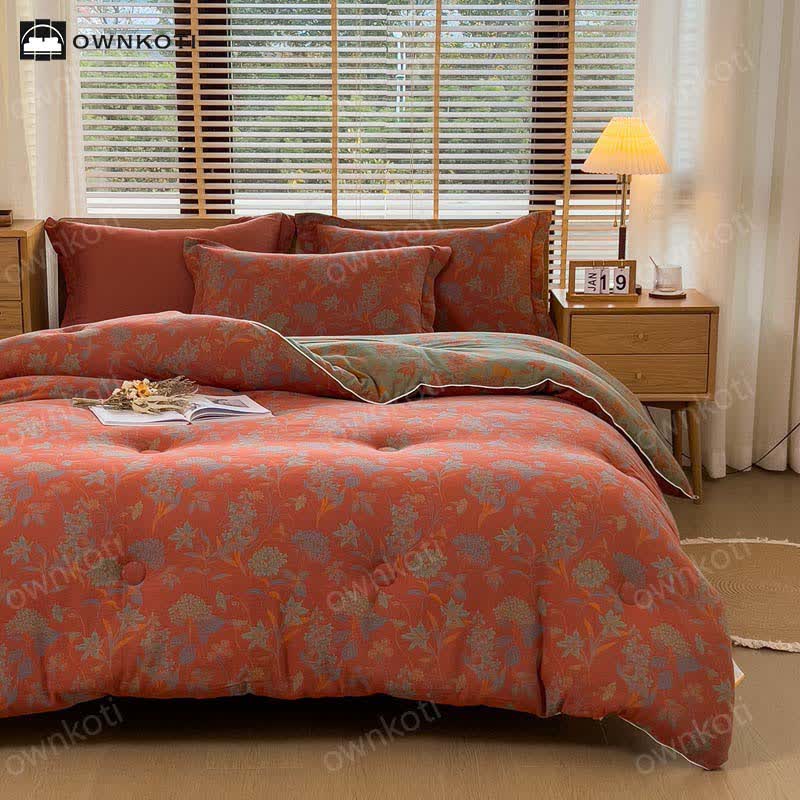 Couverture chaude en coton au style jacquard floral rétro