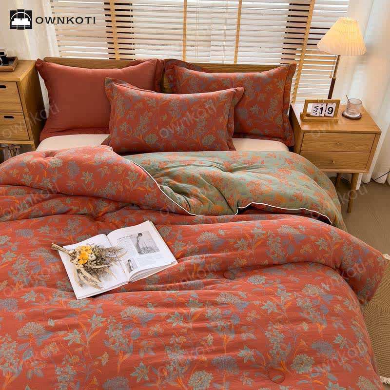 Couverture chaude en coton au style jacquard floral rétro