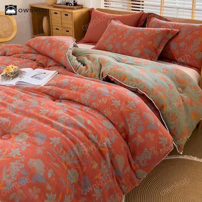 Couverture chaude en coton au style jacquard floral rétro