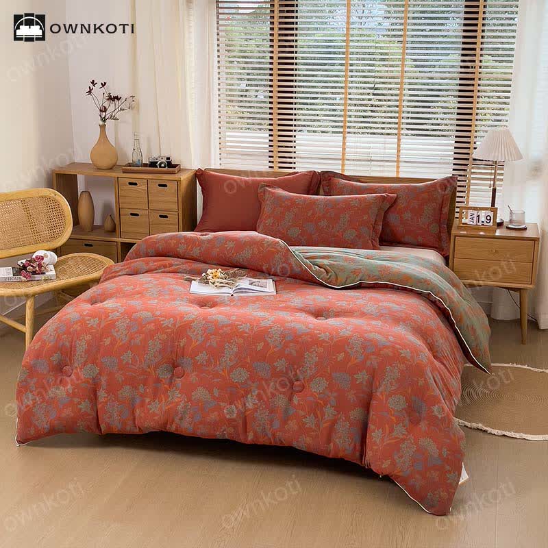 Couverture chaude en coton au style jacquard floral rétro