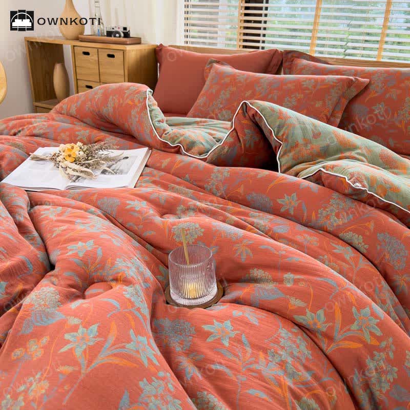 Couverture chaude en coton au style jacquard floral rétro