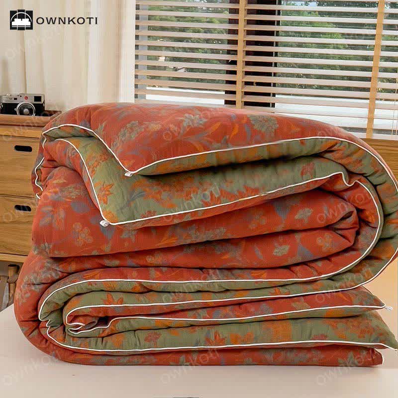 Couverture chaude en coton au style jacquard floral rétro