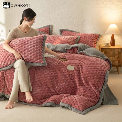 Parure de lit 4 pièces avec housse de couette en flanelle douce
