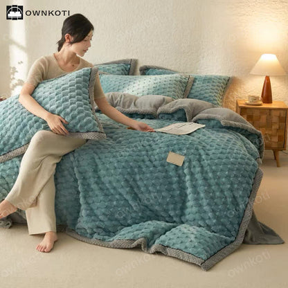 Parure de lit 4 pièces avec housse de couette en flanelle douce