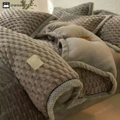 Parure de lit 4 pièces avec housse de couette en flanelle douce