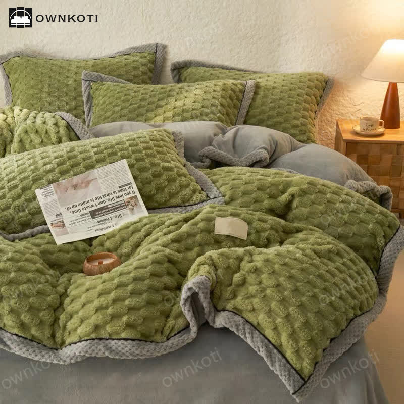Parure de lit 4 pièces avec housse de couette en flanelle douce