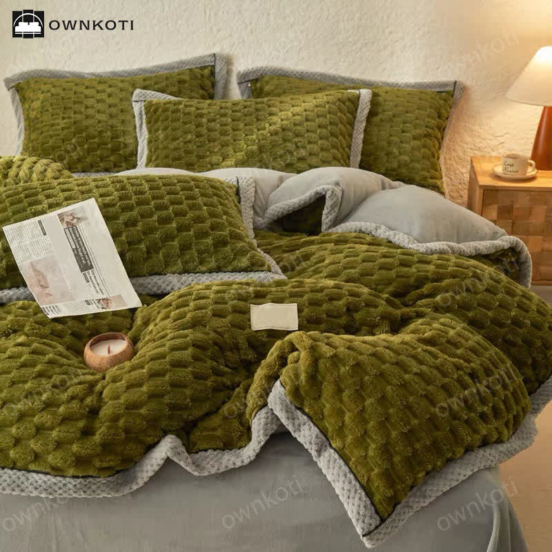 Parure de lit 4 pièces avec housse de couette en flanelle douce