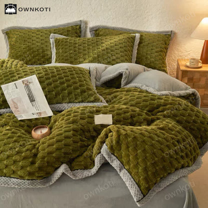 Parure de lit 4 pièces avec housse de couette en flanelle douce