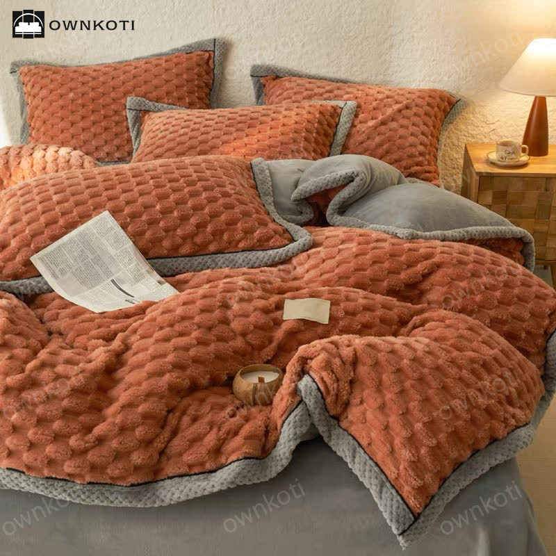 Parure de lit 4 pièces avec housse de couette en flanelle douce