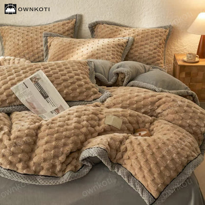 Parure de lit 4 pièces avec housse de couette en flanelle douce