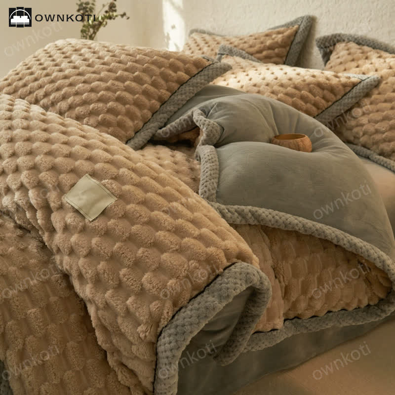 Parure de lit 4 pièces avec housse de couette en flanelle douce