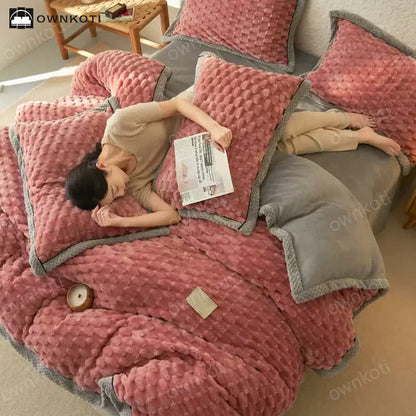 Parure de lit 4 pièces avec housse de couette en flanelle douce