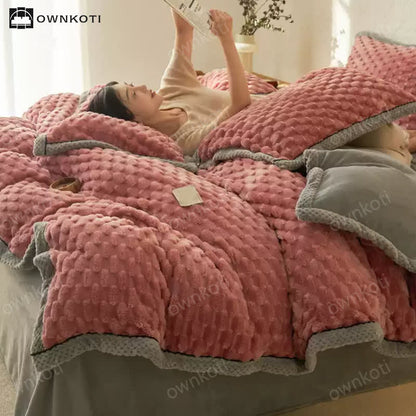 Parure de lit 4 pièces avec housse de couette en flanelle douce