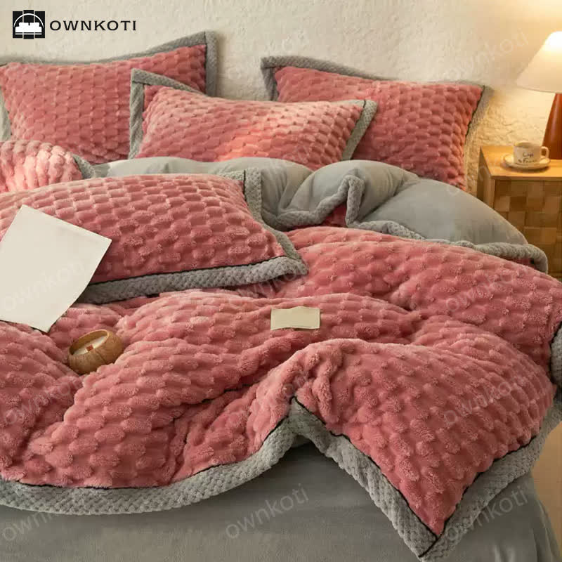 Parure de lit 4 pièces avec housse de couette en flanelle douce