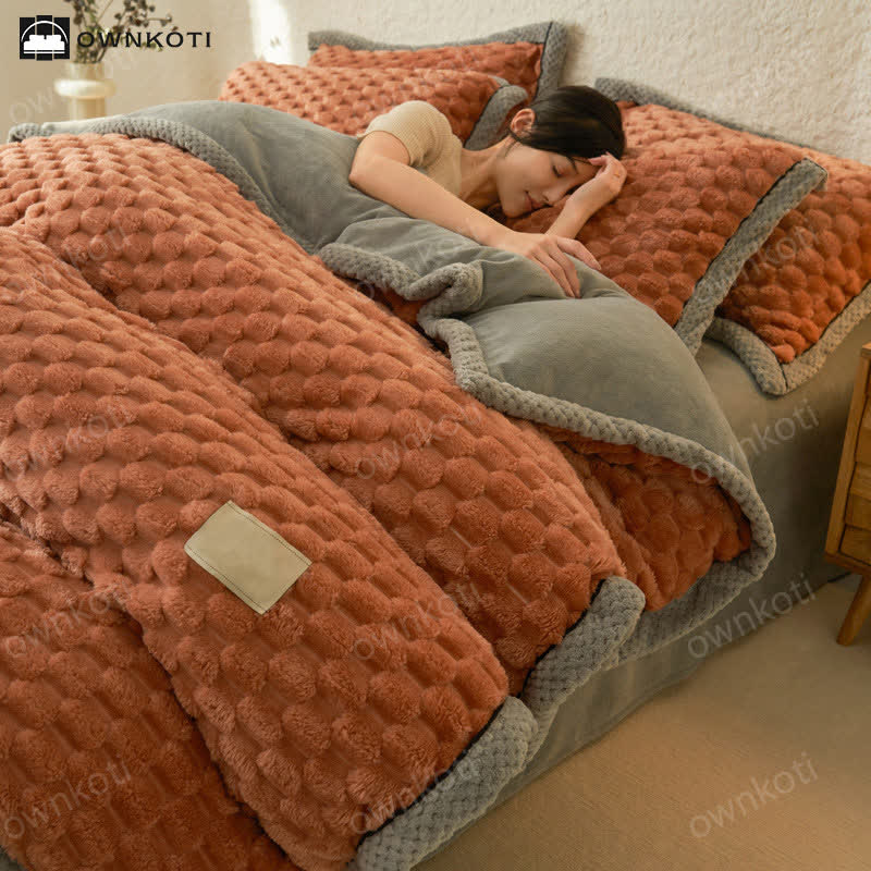 Parure de lit 4 pièces avec housse de couette en flanelle douce