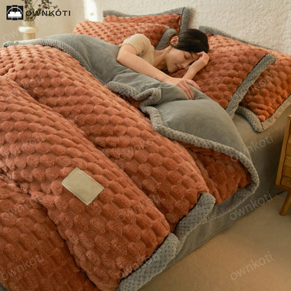 Parure de lit 4 pièces avec housse de couette en flanelle douce