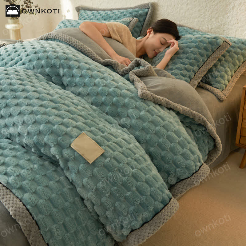 Parure de lit 4 pièces avec housse de couette en flanelle douce