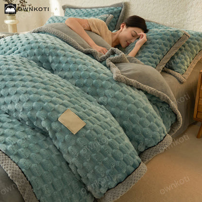 Parure de lit 4 pièces avec housse de couette en flanelle douce