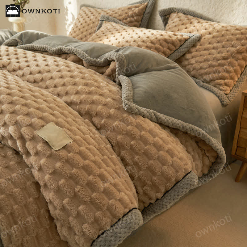 Parure de lit 4 pièces avec housse de couette en flanelle douce