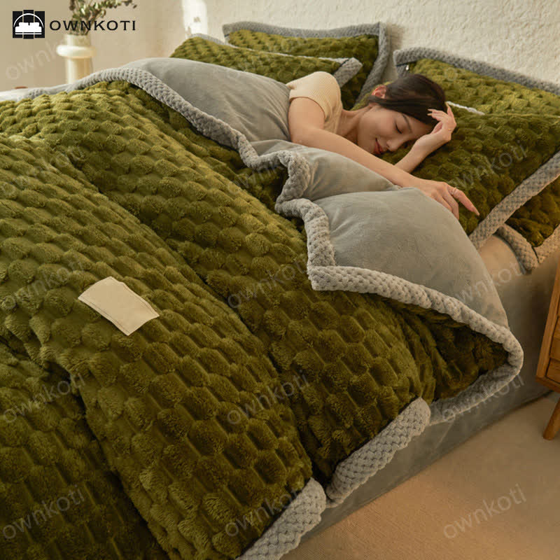 Parure de lit 4 pièces avec housse de couette en flanelle douce