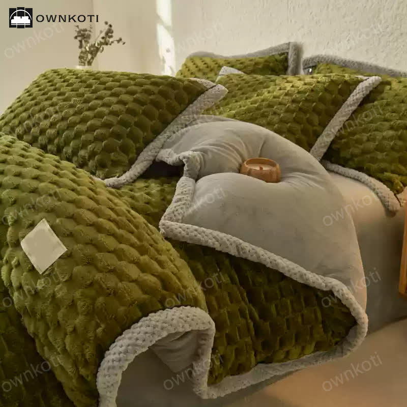 Parure de lit 4 pièces avec housse de couette en flanelle douce