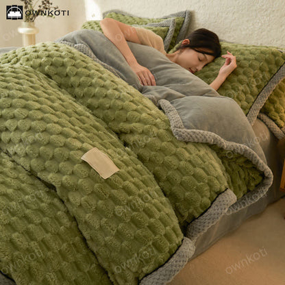 Parure de lit 4 pièces avec housse de couette en flanelle douce