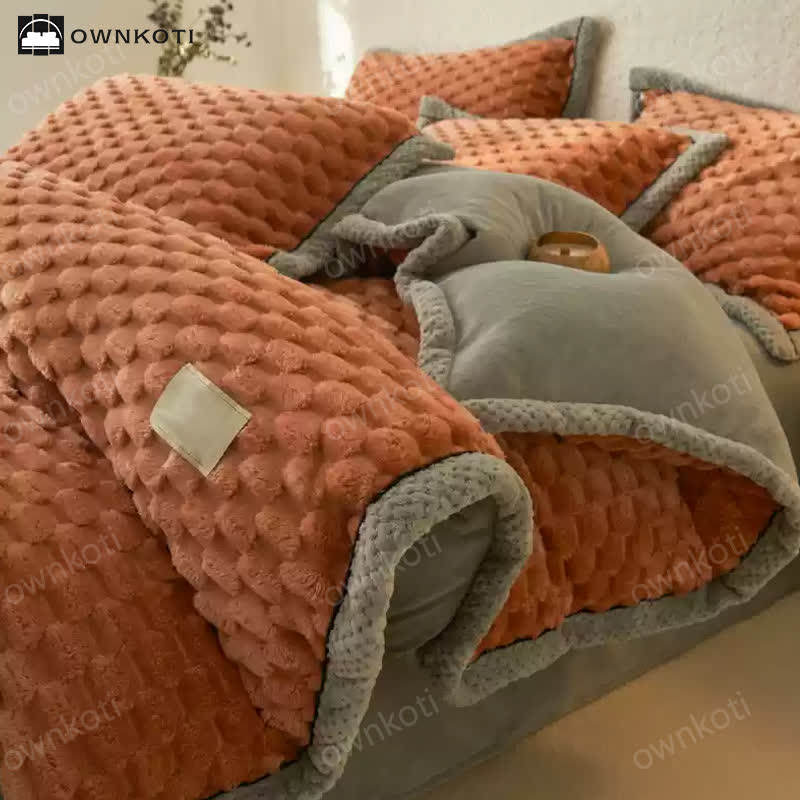 Parure de lit 4 pièces avec housse de couette en flanelle douce