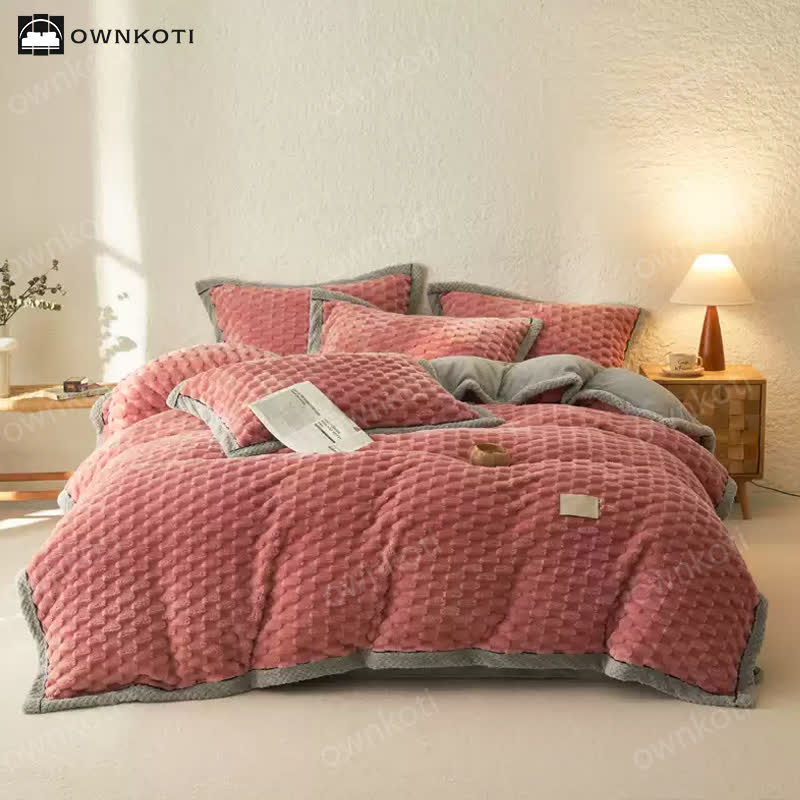 Parure de lit 4 pièces avec housse de couette en flanelle douce