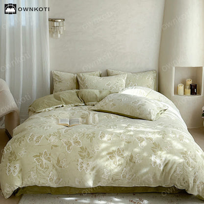 Parure de lit chaude en velours papillon (4 pièces)